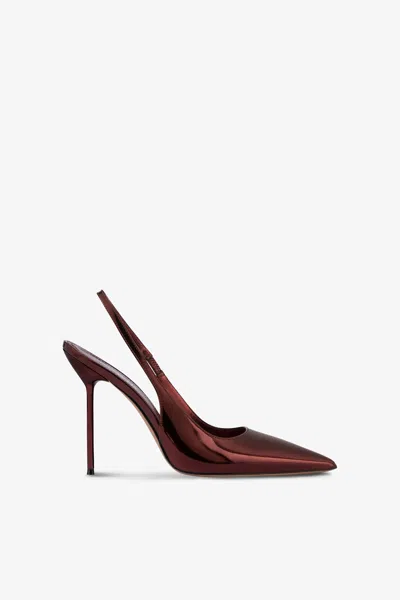 PARIS TEXAS SLINGBACKS IN MAROON MIRROR-EFFECT LEATHER