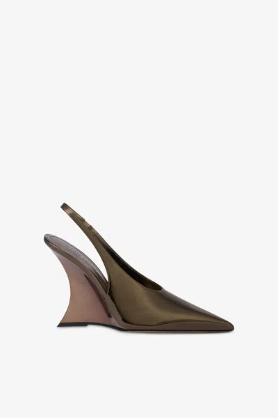 Paris Texas Slingbacks In Safari-colored Mirror-effect Leather In Brown