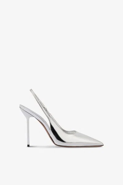 Paris Texas Slingbacks In Silver Mirror-effect Leather In White