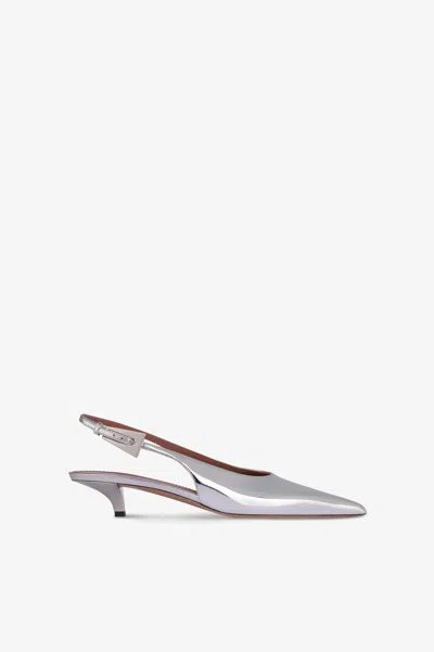 Paris Texas Slingbacks In Silver Mirror-effect Leather