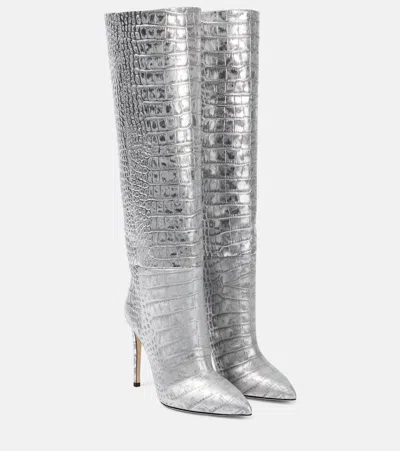 Paris Texas Snake-effect Leather Knee-high Boots In Silver