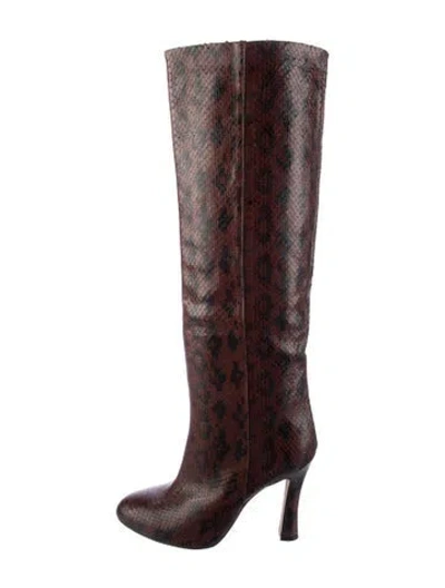 Pre-owned Paris Texas Snakeskin Animal Print Boots In Brown/burgundy