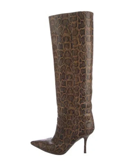 Pre-owned Paris Texas Snakeskin Animal Print Boots In Neutral