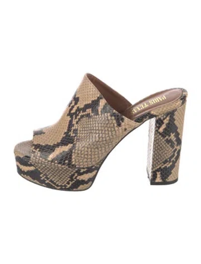 Pre-owned Paris Texas Snakeskin Animal Print Mules In Neutrals