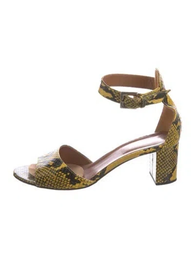 Pre-owned Paris Texas Snakeskin Animal Print Sandals In Yellow