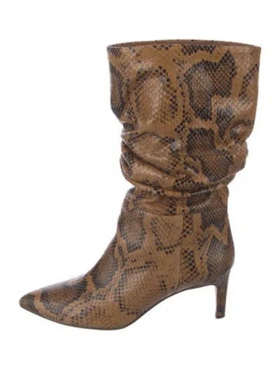 Pre-owned Paris Texas Snakeskin Animal Print Slouch Boots In Brown