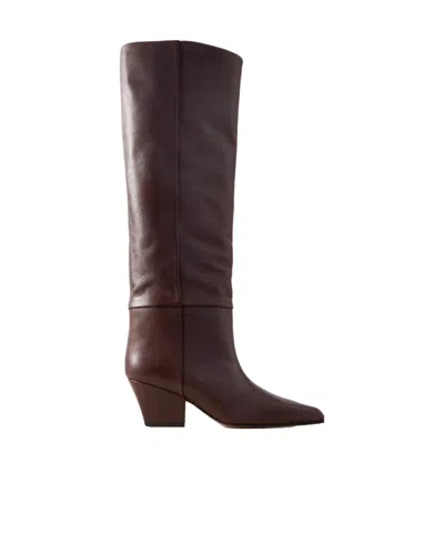 Paris Texas Solid Color Leather Knee Boots In Brown