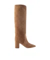 Paris Texas Solid Color Suede Knee Boots In Brown