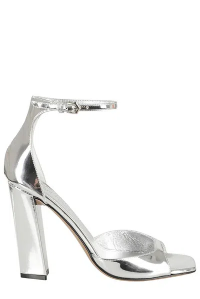 Paris Texas Square Open Toe Heeled Sandals In Silver