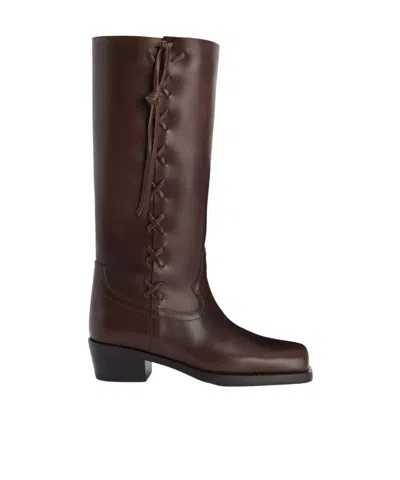 Paris Texas Roxanne Leather Knee High Block Heel Boots In Brown