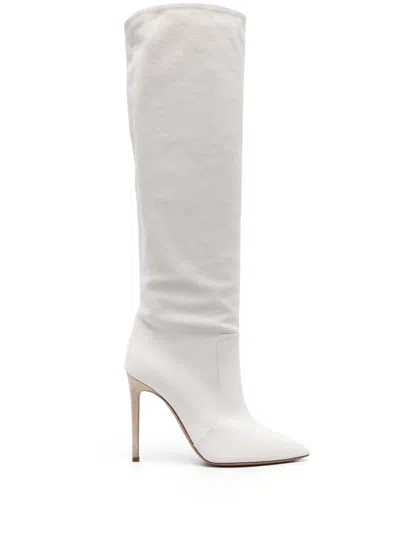 Paris Texas Stiletto 105mm Suede Boots In White