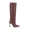 Paris Texas Pointed Knee-high Boots In Smooth Burgundy Leather In Red