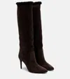 Paris Texas Stiletto 85 Shearling-trimmed Suede Knee-high Boots In Brown