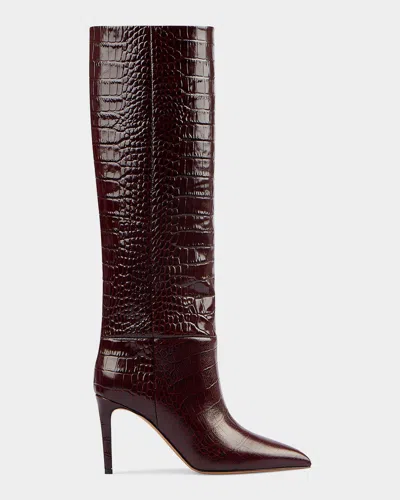 Paris Texas Stiletto 85mm Crocodile-embossed Leather Boots In Brown