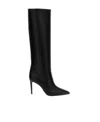 Paris Texas Stiletto Croc-effect Trimmed Leather Knee Boots In Black