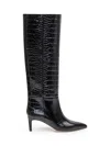 Paris Texas Dark Bordeaux High Boots With Stiletto Heel In Croco Embossed Leather Woman In Carbone