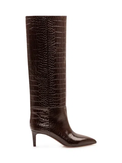 Paris Texas Embossed Stiletto Boots In Burgundy