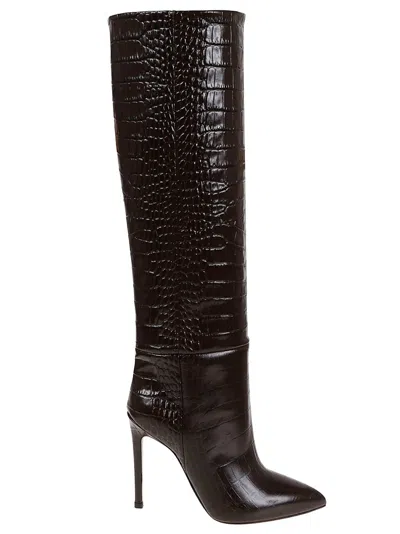 Paris Texas Stiletto Boot In Crocodile-effect Leather In Brown