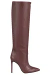 Paris Texas Pointed Knee-high Boots In Smooth Burgundy Leather In Rouge Noir