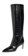 Paris Texas Dark Bordeaux High Boots With Stiletto Heel In Croco Embossed Leather Woman In Carbone