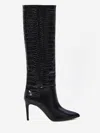 Paris Texas Dark Bordeaux High Boots With Stiletto Heel In Croco Embossed Leather Woman In Black