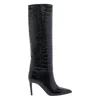 Paris Texas Dark Bordeaux High Boots With Stiletto Heel In Croco Embossed Leather Woman In Black