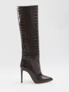 Paris Texas Boots In Ebony Croco-embossed Leather In Brown