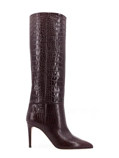 Paris Texas Stiletto Embossed Croco Leather Boots In Burgundy