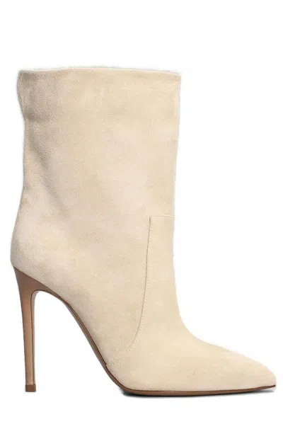 Paris Texas Stiletto Pointed Toe Ankle Boots In Beige