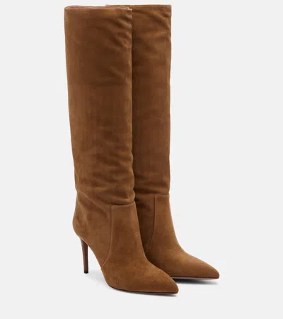 Paris Texas Stiletto Suede Knee-high Boots In Sand