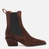 Paris Texas Pointed Toe Suede Ankle Boots With Block Heel In Brown