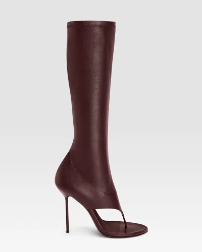 Paris Texas Stretch Nappa Thong Boot In Burgundy