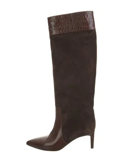 Pre-owned Paris Texas Suede Animal Print Boots In Brown