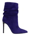 Paris Texas Electric Purple Ruffled Ankle Boots In Calf Suede With 10.5cm Stiletto Heel In Púrpura