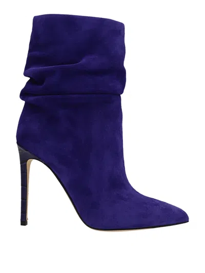 Paris Texas Electric Purple Ruffled Ankle Boots In Calf Suede With 10.5cm Stiletto Heel In Purple