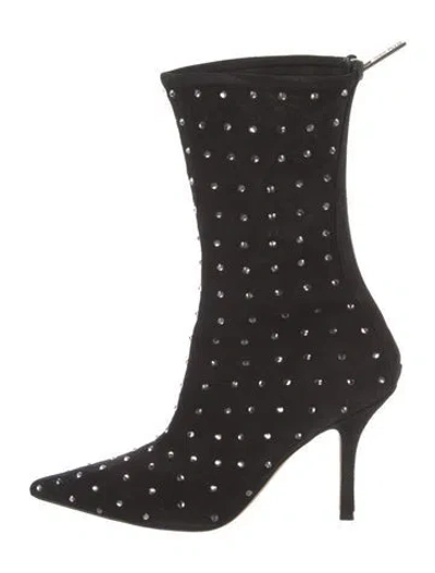 Pre-owned Paris Texas Suede Crystal Embellishments Boots In Black