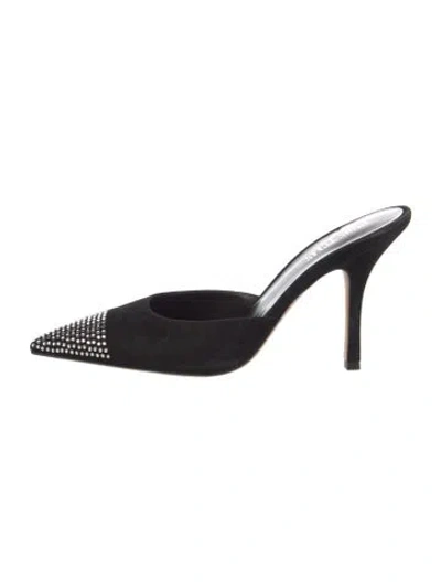 Pre-owned Paris Texas Suede Crystal Embellishments Mules In Black