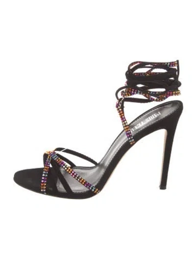 Pre-owned Paris Texas Suede Crystal Embellishments Sandals In Black
