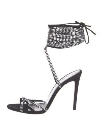 Pre-owned Paris Texas Suede Crystal Embellishments Sandals W/ Tags In Black