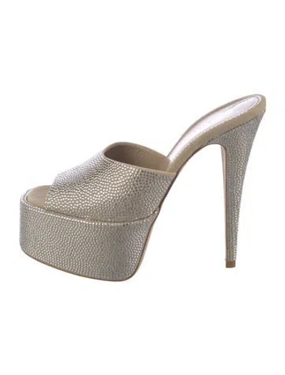 Pre-owned Paris Texas Suede Crystal Embellishments Slides In Neutrals