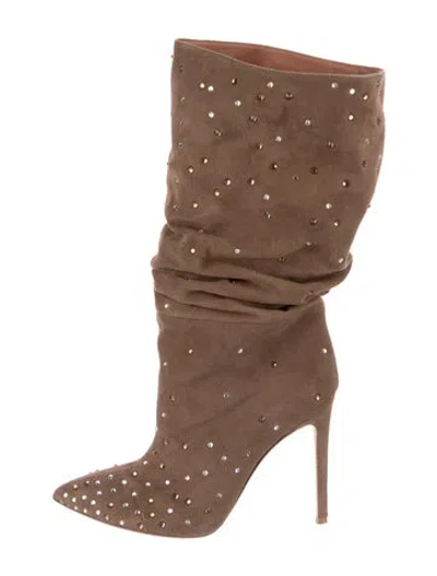 Pre-owned Paris Texas Suede Crystal Embellishments Slouch Boots In Brown