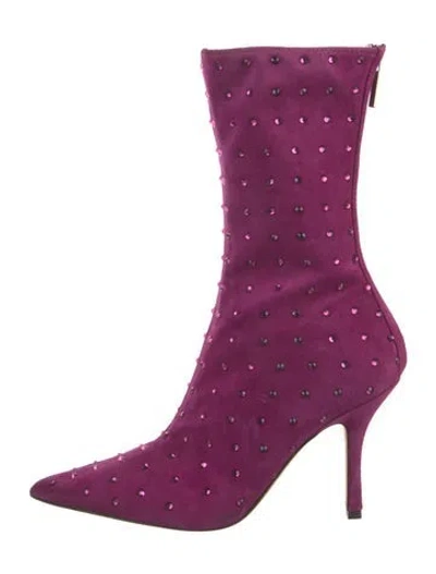 Pre-owned Paris Texas Suede Crystal Embellishments Sock Boots In Purple