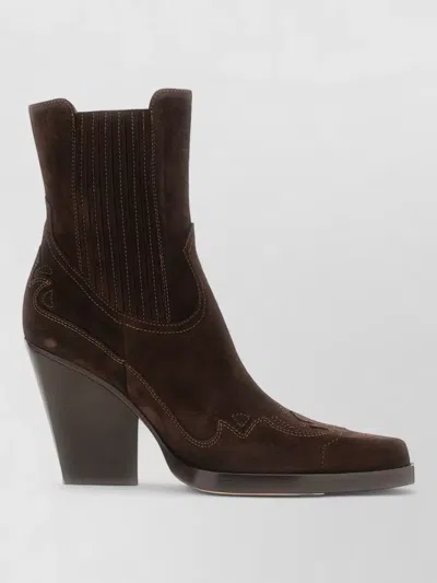 Paris Texas Suede Dallas Ankle Boots Block Heel In Brown