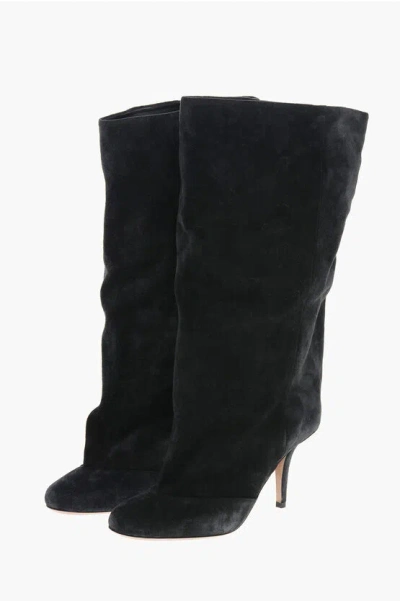 Paris Texas Suede Esther Boots With Wide Leg 8cm In Black