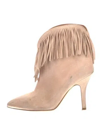 Pre-owned Paris Texas Suede Fringe Trim Accent Western Boots In Neutral