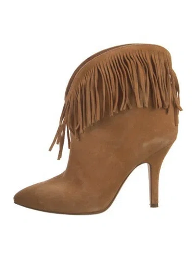 Pre-owned Paris Texas Suede Fringe Trim Accent Western Boots In Yellow