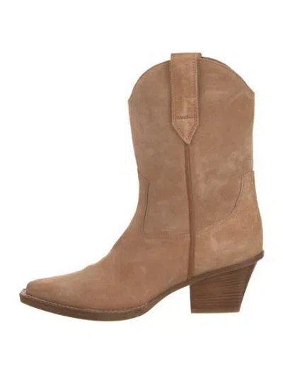 Pre-owned Paris Texas Suede Leather Trim Embellishment Western Boots In Brown