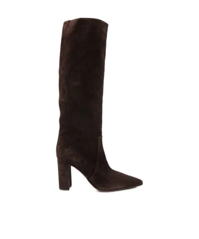 Paris Texas Suede Pointed Toe Block Heel Knee-high Boots In Black