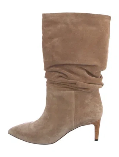 Pre-owned Paris Texas Suede Ruffle Embellishment Slouch Boots In Neutral