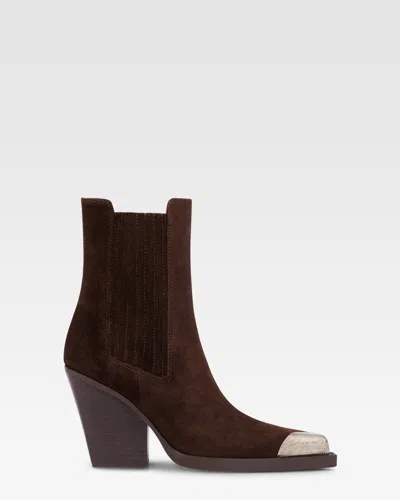 Paris Texas Suede Texan Ankle Boot With Metallic Toe In Multi